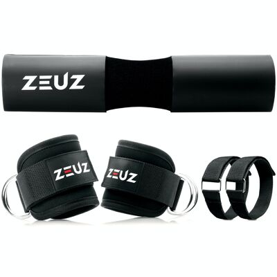ZEUZ® Barbell Pad & 2 Stuks Enkelband Straps Fitness Set – Tobillo Cuff Strap & Nekbeschermer – Zwart