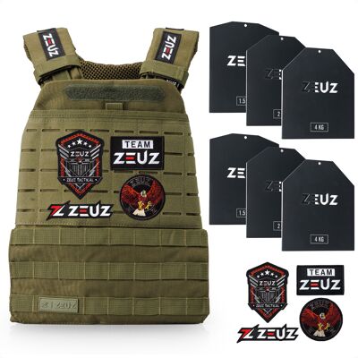 ZEUZ® Crossfit & Fitness Gewichtsvest 16,5 KG – Tactical Vest & Trainingsvest - Verstelbaar in Gewichten - Groen