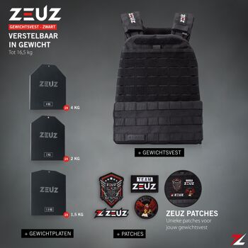 ZEUZ® Crossfit & Fitness Gewichtsvest 16,5 KG – Gilet tactique et gilet d'entraînement - Verstelbaar in Gewichten - Zwart 5