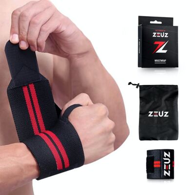 ZEUZ® 1 Stück Polsband Rot/Schwarz - Fitness - Crossfit – Krachttraining – Yoga - Versteviging & Versterking Polsen