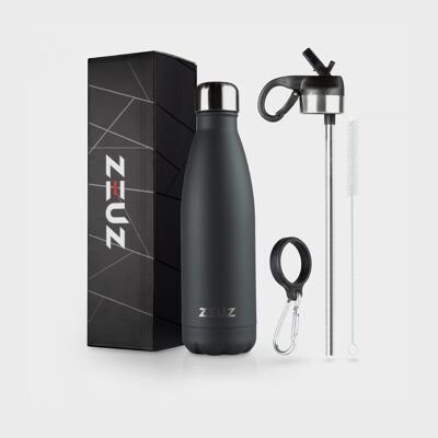 ZEUZ® Premium RVS Thermosflaschen & Trinkflaschen – Isolierflaschen – Wasserflaschen mit Riegel – BPA-Flaschen – 500 ml – Donkergrijs