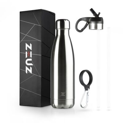ZEUZ® Premium RVS Thermosflaschen & Trinkflaschen – Isolierflaschen – Wasserflaschen mit Rietje – BPA-frei – 500 ml – Silber