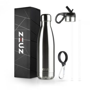 ZEUZ® Premium RVS Thermosfles & Drinkfles - Isoleerfles - Waterfles met Rietje - BPA Vrij - 500 ml - Argent 5