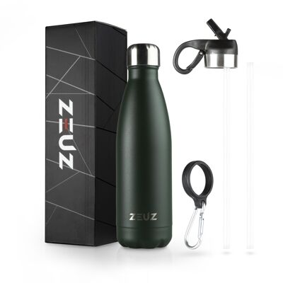 ZEUZ® Premium RVS Thermosfles & Drinkfles - Isoleerfles - Waterfles met Rietje - BPA Vrij - 500 ml - Mat Groen