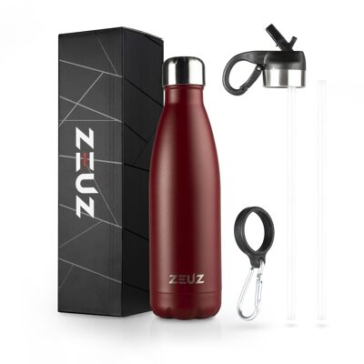 ZEUZ® Premium RVS Thermosfles & Drinkfles - Isoleerfles - Waterfles met Rietje - BPA Vrij - 500 ml - Mat Rood