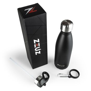 ZEUZ® Premium RVS Thermosfles & Drinkfles - Isoleerfles – Waterfles met Rietje - BPA Vrij – 500 ml - Mat Zwart 2