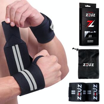 ZEUZ® 2x Fitness & CrossFit Polsband - Protège-poignets – Krachttraining – Polsbrace – Grijs & Zwart 1