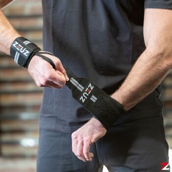 ZEUZ® 2x Fitness & CrossFit Polsband - Protège-poignets – Krachttraining – Polsbrace – Grijs & Zwart 2