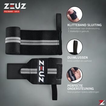 ZEUZ® 2x Fitness & CrossFit Polsband - Protège-poignets – Krachttraining – Polsbrace – Grijs & Zwart 4