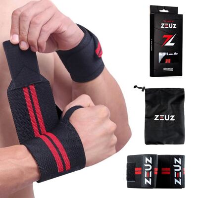 ZEUZ® 2x Fitness & CrossFit Polsband - Polsiere – Krachttraining – Polsbrace – Rood & Zwart