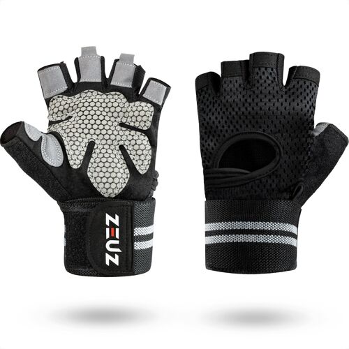 ZEUZ® Sport & Fitness Handschoenen Heren & Dames – Krachttraining – Crossfit – Grijs & Zwart – Maat S