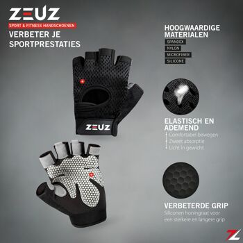 ZEUZ® Sport & Fitness Handschoenen Dames & Heren – Krachttraining - Crossfit Training – Gants pour une meilleure adhérence - Maat L 3