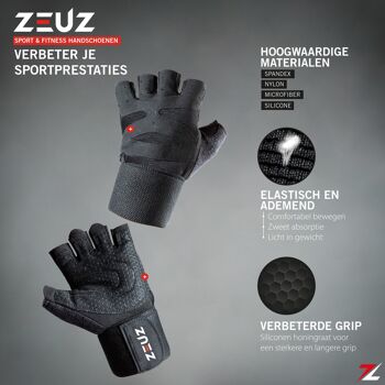 ZEUZ® Sport & Fitness Handschoenen Heren & Dames – Krachttraining Artikelen – Gym & Crossfit Training – Zwart – Maat L 2