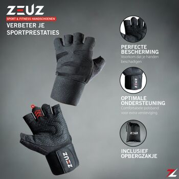 ZEUZ® Sport & Fitness Handschoenen Heren & Dames – Krachttraining Artikelen – Gym & Crossfit Training – Zwart – Maat L 3