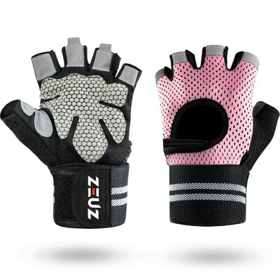 ZEUZ® Sport & Fitness Handschoenen Damen – Krachttraining Artikelen – Gym & Crossfit Training – Roze & Zwart – Maat L