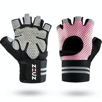 ZEUZ® Sport & Fitness Handschoenen Dames – Krachttraining Artikelen – Gym & Crossfit Training – Roze & Zwart – Maat M