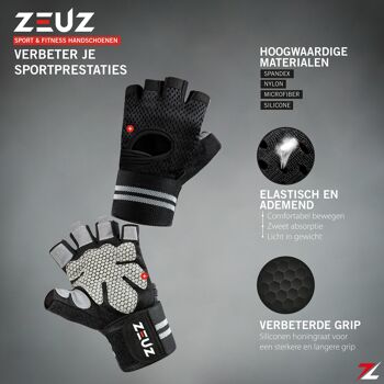 ZEUZ® Sport & Fitness Handschoenen Heren & Dames – Krachttraining – Crossfit – Grijs & Zwart – Maat L 4