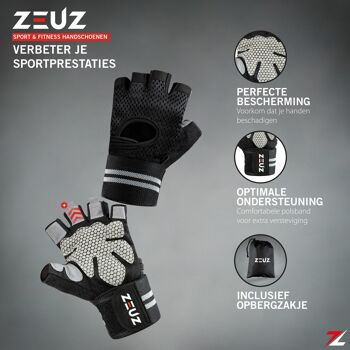 ZEUZ® Sport & Fitness Handschoenen Heren & Dames – Krachttraining – Crossfit – Grijs & Zwart – Maat L 5