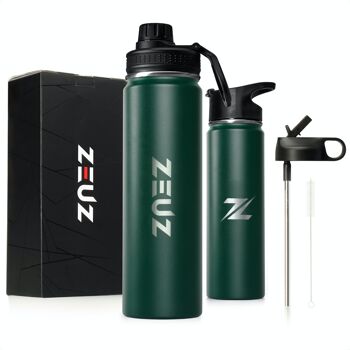 ZEUZ® Premium RVS Thermosfles & Drinkfles – Waterfles met Rietje - BPA Vrij – 700 ml - Mat Groen 1