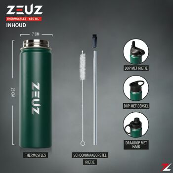 ZEUZ® Premium RVS Thermosfles & Drinkfles – Waterfles met Rietje - BPA Vrij – 700 ml - Mat Groen 2