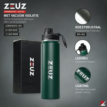 ZEUZ® Premium RVS Thermosfles & Drinkfles – Waterfles met Rietje - BPA Vrij – 700 ml - Mat Groen 3