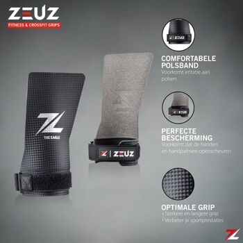 ZEUZ® Fitness & Crossfit Fingerless Grips – Sport Handschoenen – Turnen – Gymnastics – Zwart – Carbon - Maat S 2
