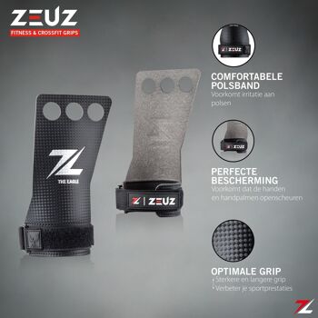 ZEUZ® Fitness & Crossfit Grips – Sport Handschoenen – Turnen – Gymnastics – Zwart – Carbon - Maat L 2