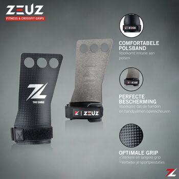 ZEUZ® Fitness & Crossfit Grips – Sport Handschoenen – Turnen – Gymnastics – Zwart – Carbon - Maat XL 2