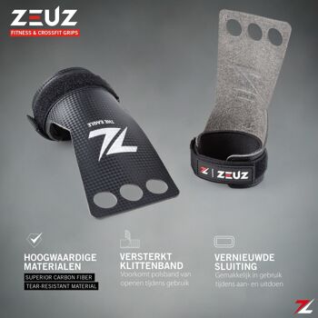 ZEUZ® Fitness & Crossfit Grips – Sport Handschoenen – Turnen – Gymnastics – Zwart – Carbon - Maat XL 3