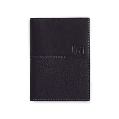 K10122AB | Document Holder + Passport in Genuine Full Grain Leather, dollar/smooth grain. Black colour. Closed dimensions: 10 x 14 x 1 cm - Packaging: rigid bottom/lid Gift Box
