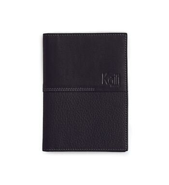 K10122AB | Porte-Documents + Passeport en Cuir Véritable Pleine Fleur, grain dollar/lisse. Coloris noir Dimensions fermé : 10 x 14 x 1 cm - Conditionnement : fond rigide/couvercle Coffret Cadeau 1