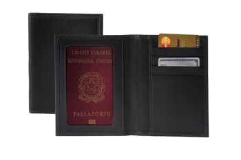 K10122AB | Porte-Documents + Passeport en Cuir Véritable Pleine Fleur, grain dollar/lisse. Coloris noir Dimensions fermé : 10 x 14 x 1 cm - Conditionnement : fond rigide/couvercle Coffret Cadeau 2