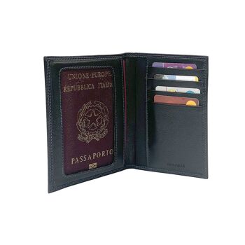 K10122AB | Porte-Documents + Passeport en Cuir Véritable Pleine Fleur, grain dollar/lisse. Coloris noir Dimensions fermé : 10 x 14 x 1 cm - Conditionnement : fond rigide/couvercle Coffret Cadeau 5
