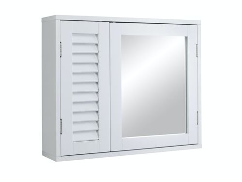 Louvre Style Bathroom Mirror Cabinet in White
