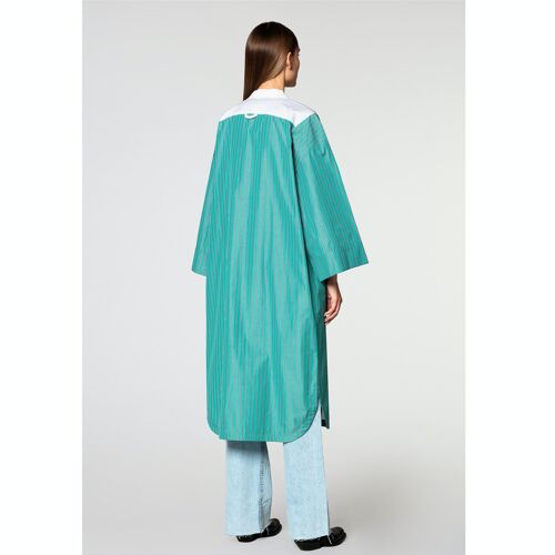 YUKATA SHIRT - GREEN STRIPED POPLIN