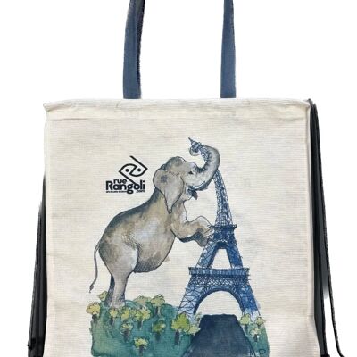 Sac à dos totebag Tour Eiffel upcycling en toile de bouteilles recyclés