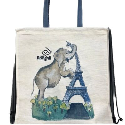 Upcycling Eiffel Tower totebag backpack in recycled bottle canvas