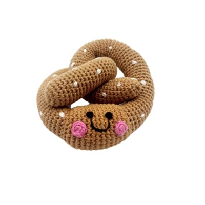 Sonaglio pretzel all'uncinetto per bambini, adatto ai giocattoli