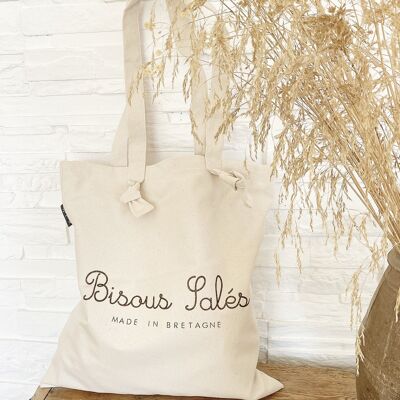Tote-Bag with ecru knots "Bisous Salés made in Brittany"