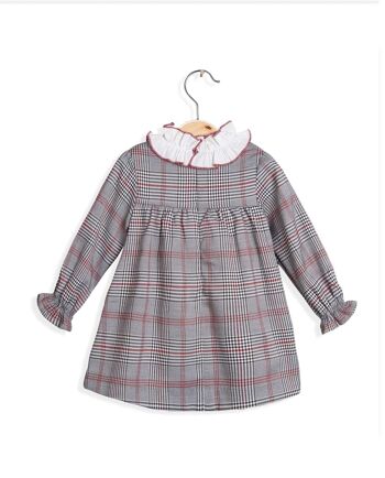 Robe bébé fille carreaux Prince de Galles col froncé 2