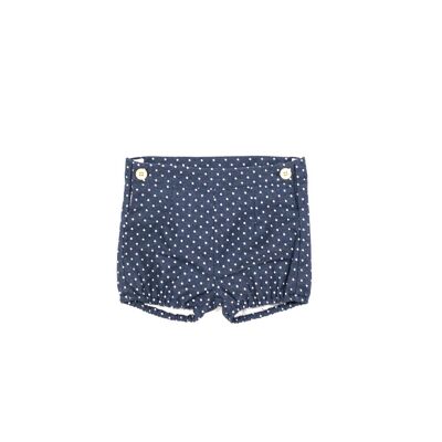 Baby boy's navy blue diaper cover with white polka dots