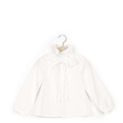 Blusa de niña en blanco con lazo
