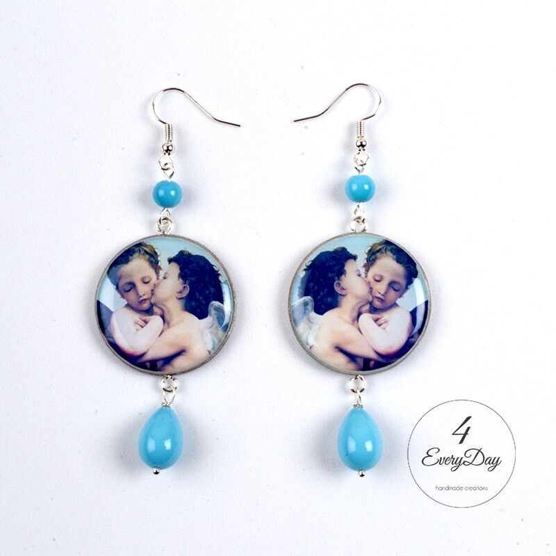 Ohrringe aus Holz und Harz – Der erste Kuss von William Adolphe Bouguereau