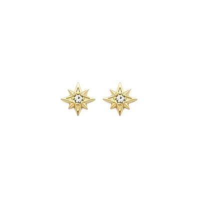 Steel Earrings Star Studs Engraved Rhinestone