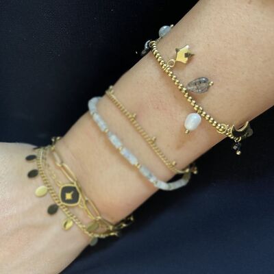 Bracciale Elastico Perle Cuore Luna Stella Pietra Naturale