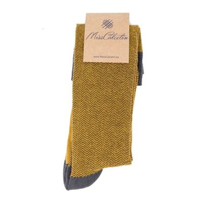 Miss Yellow-Anthracite High Cane Herringbone Sock