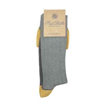 Miss Chaussettes hautes en cane à chevrons anthracite-tournesol