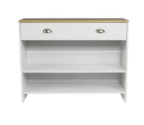 Oak-Effect Console Unit with Drawer & Shelves in Cream