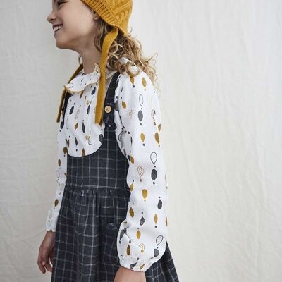 Girls' checkered cotton pinafore with flared skirt