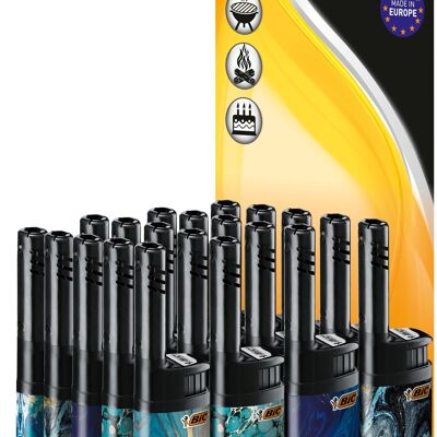 Display of 20 multi-use BIC EZ Reach tm lighters (blue color)